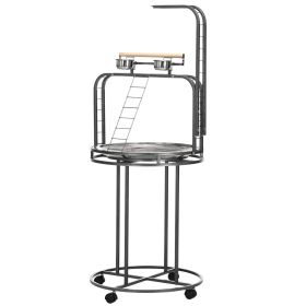 Large Parrot Stand Bird Perch with Toy Hook 3 Ladders Wooden Gray