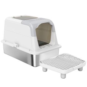 Extra Large Stainless Steel Litter Box, Enclosed Cat Litter Box with Scoop, Deodorizer Bag, Sand Drop Pedal