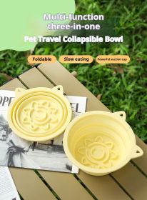3-in-1 Pet Travel Collapsible Bowl Foldable Slow-Feeder With Strong Suction Cups  Portable Silicone Dog Bowl with Hook for Hanging on Collar/Back (Color: Green, size: 450ml)